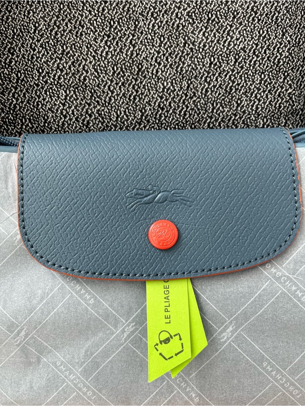 Longchamp Blue Tote with Orange Trim large - Picture 6 of 8